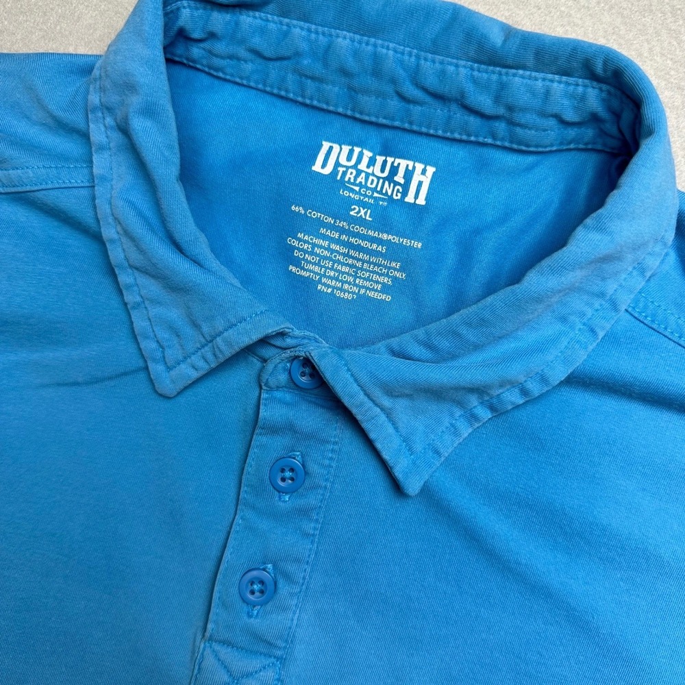 Duluth Trading Co Polo Shirt Mens 2XL Blue Longtail T Coolmax Cotton Blend